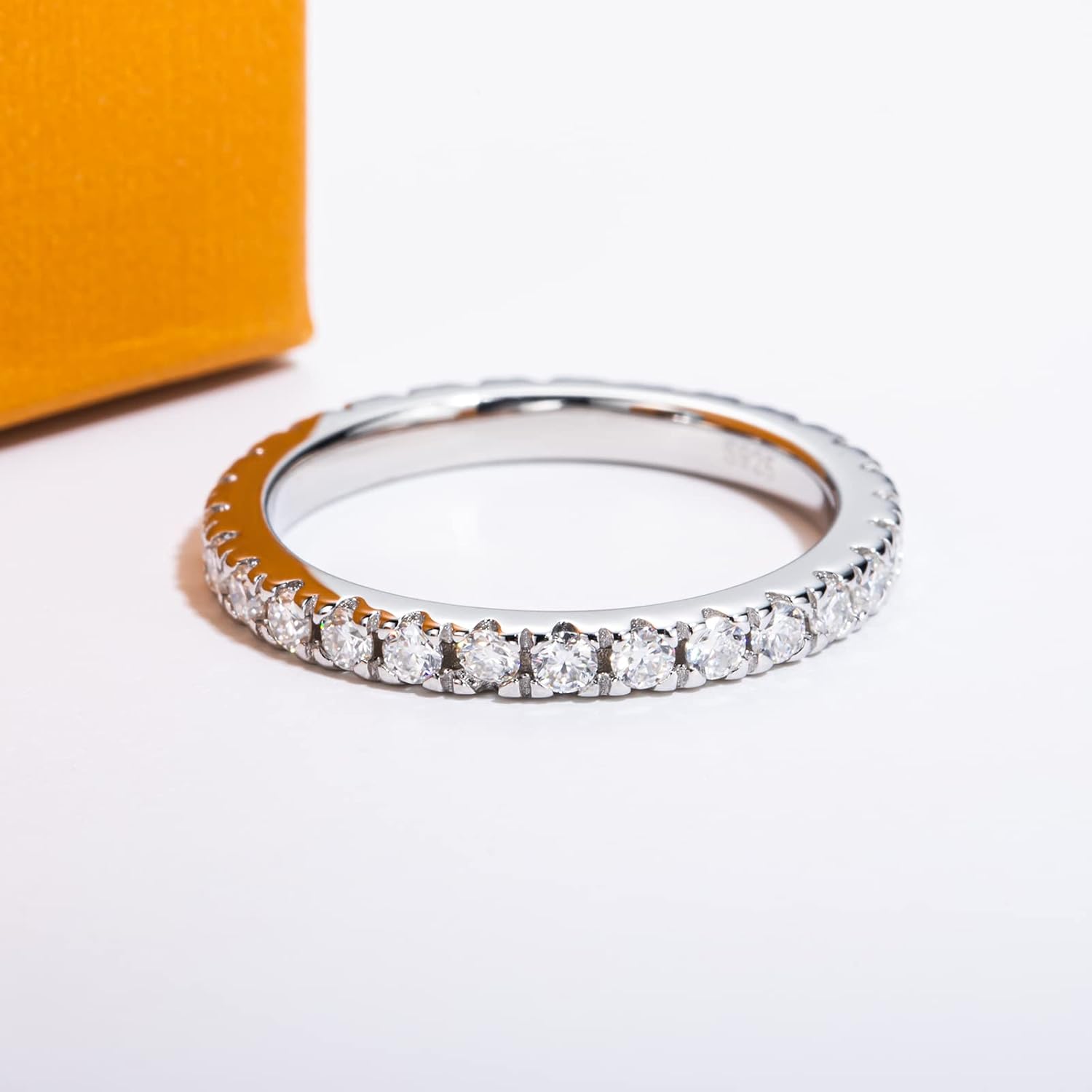 Moissanite Eternity Rings 1cttw D Color VVS1 Clarity Round Brilliant Cut S925 Sterling Silver Stackable Wedding Anniversary Bands for Women with Certificate - Image 4