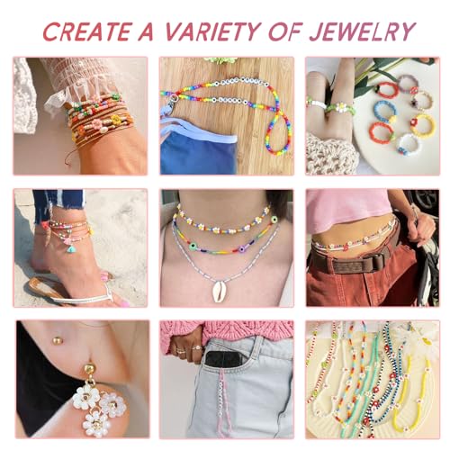 QUEFE 62000pcs 120 Colors Glass Seed Beads for Jewelry Making, 2mm Mini Beads with Accessories Friendship Bracelet Kit Charms and Pendants Kit for Bracelets Rings Necklaces Making, DIY, Gift, Craft - Thumbnail 5