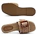 Rihero Raffia Flat Sandals for Women Slip On Beach Slides Square Toe Summer Buckle Fashion Woven Sandals Dark Brown Size 8.5
