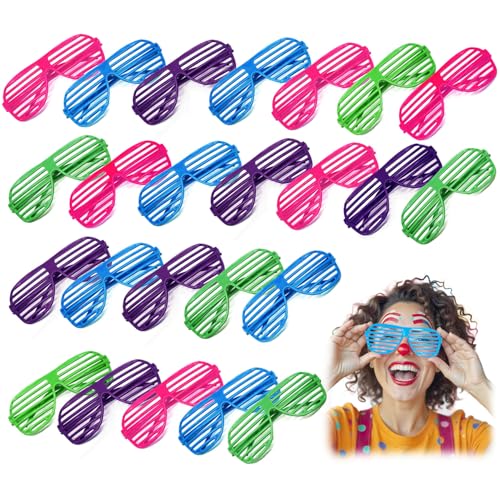 Novelty Place Gafas de Obturador de Color Neón Gafas de Sol Fiestas Años 80 años con Ranuras para Niños y Adultos - 12 Pares (4 Colores)