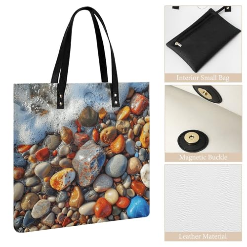 Reusable Grocery Bags Stones on Beach Tote Bag for Women Lightweight Shoulder Bags Large Shopping Bag for Travel Work Handbag3