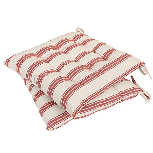 Dibor - 2er Set 100% Baumwolle Rot Gestreift Garten Sitzkissen Sitzpolster Stuhlkissen mit Krawatten 40 x 40cm