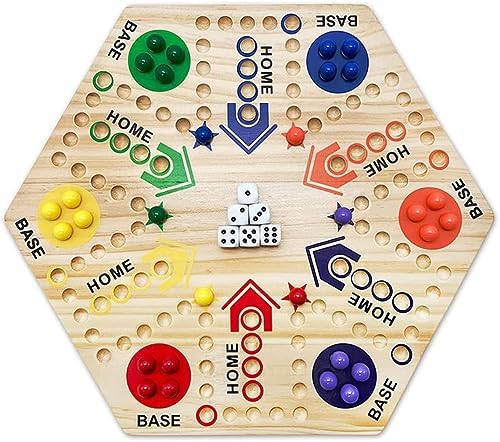 Marbles Board Game Double-Sided Wooden Board Games Parent-Children Interactive Marbles and Dice Board Game with 6 Dice and 30 Marble Balls Wooden Fast Track Board Games for Kids Adult