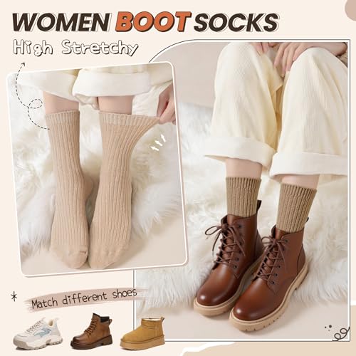 Eocom Womens Merino Wool Boot Socks Knit Warm Winter Cozy Thermal Hiking Dress Crew Socks 5 Pairs3