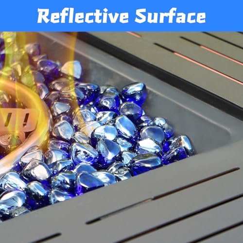 vchin Fire Glass, Cobalt Blue Fire Stone for Propane Firepit, Fireplace and Outdoor Decorative. High Luster Diamonds 1 Inch Glass Beads, 10LB