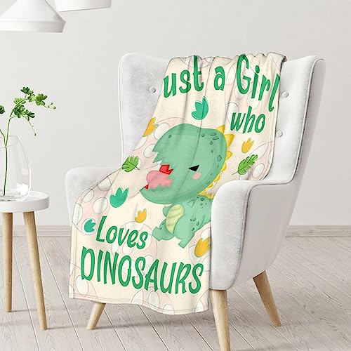 Dinosaur Blanket Gifts - 50"x60" Cute Throw for Girls - Green Soft Fuzzy Blankets for Bed, Couch & Living Room