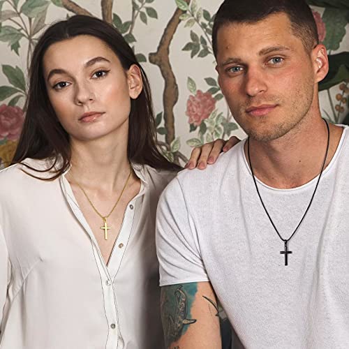 Ursteel 925 Sterling Silver Cross Pendant Cross Necklace for Men, Mens Cross Necklace 18K Gold/Silver/Black Box Chain Necklace for Men Women Girls 16 18 20 22 24 30 Inch Cross Necklace3