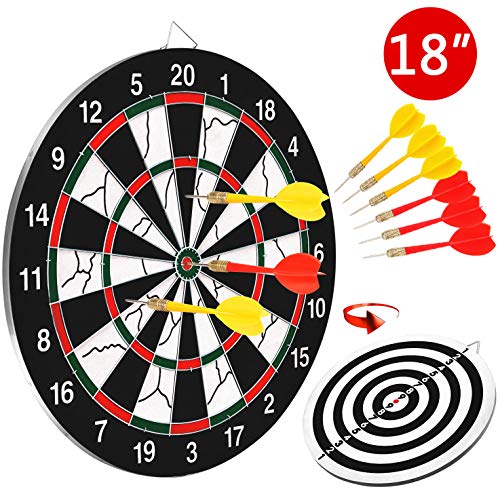 BATTOP Double-Sided Dart Board for Kids w/ 6 Steel Tip Darts,Excellent Indoor Outdoor
