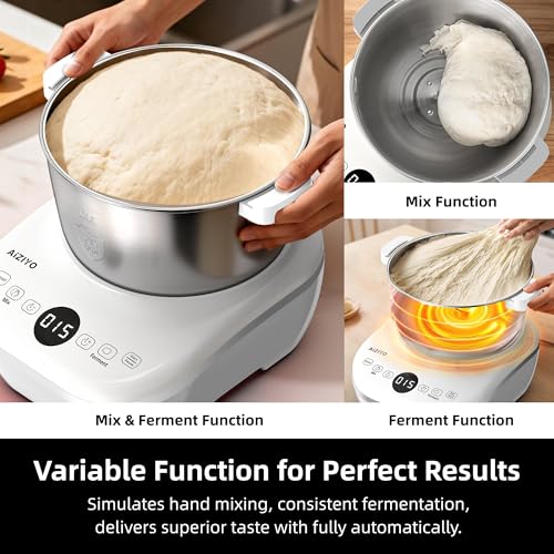 Image of AIZIYO DoughChief, 5.3QT Dough Mixer, Dough Maker with Ferment Function, 304 Stainless Steel Bowl, Removeable lid, Touch Panel Control, Electric Dough Proofing Box for Pizza & Bread