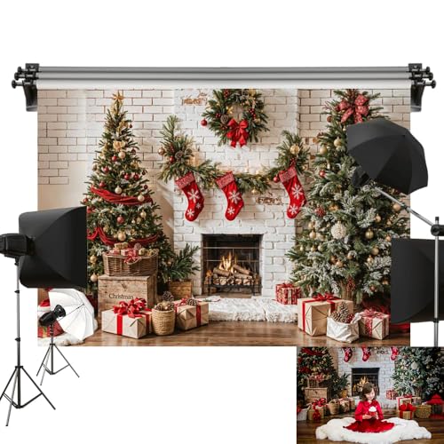 Toile de fond de Noël 2,5x2,5m briques blanches pour photographe de studio