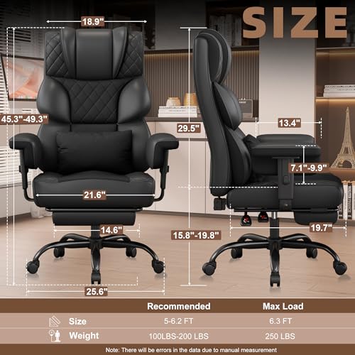 Vonesse Big and Tall Office Chair, Gaming Chair with Soft Adjustable Armrests, Ergonomic High Back Desk Chair with Lumbar Support, Executive Computer Chairs with Footrest (PU Leath image 5