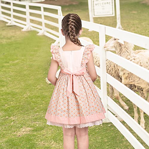 Sunny Fashion Girls Dress Polka Dot Overlap Design with Trim Yellow Size 4-102