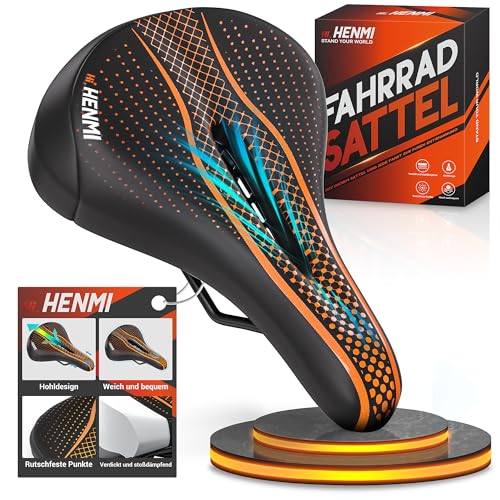 HENMI Fahrradsattel Herren Damen Weicher, Komfortabel Atmungsaktiv Stoßdämpfend Ergonomisch Fahrrad Sattel für Mountainbike MTB Trekking Rennrad Fahrradsitz (Gel-Sattel mit Federung Punktmuster)