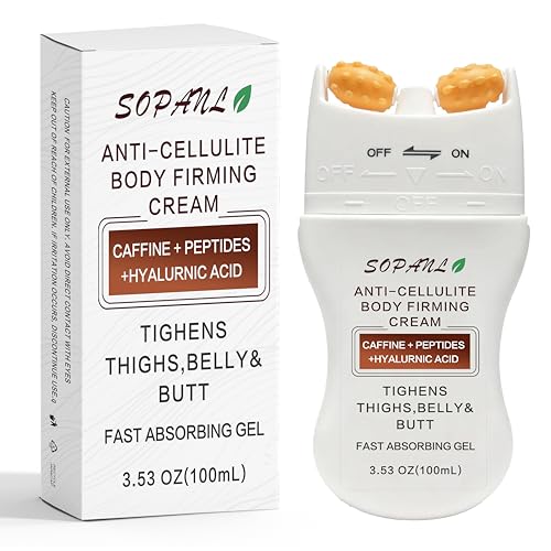 Cellulite Cream for Legs, Belly & Booty – Firming Jelly Gel with Massage Roller, Caffeine & Collagen Tightening Formula, Smooths Cellulite & Stretch Marks | Daily After Shower Use, 3.53 oz.