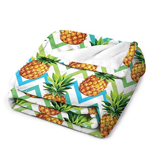 Chevron Tropical Pineapple Pattern Throw Blanket Ultra Luxurious Air-Conditioned Quilts Thick Blankets For Kids Adults, 40 X 50 Inches #TOP2