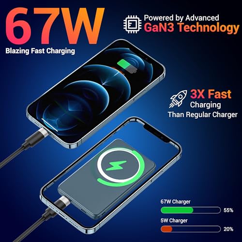Image of Tukzer 67W Dual Port GaN3 Ultra 7X Faster Charger(Type C PD3.0 & USB QC3.0) Adapter for iPhone 17 /17 Plus /17 Pro /17 Pro Max, iPhone 16 /16 Plus /16 Pro /Max,15 /14 /13 /12 Series,Samsung,MacBook,Laptops-WHI