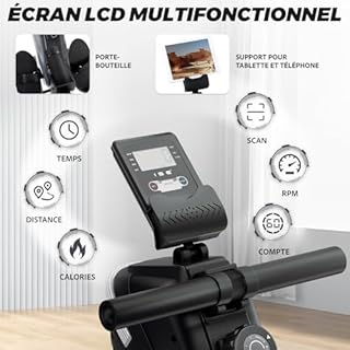 ISE Rameur Musculation, Rameurs Pliable Appartement, Rameur Magnétique 8 Niveaux Résistance, Rowing Machine Silencieux Stable, Rails Solide&Lisse, Rameurs Ecran LCD, Siège Ergonomique, Cardio-Training