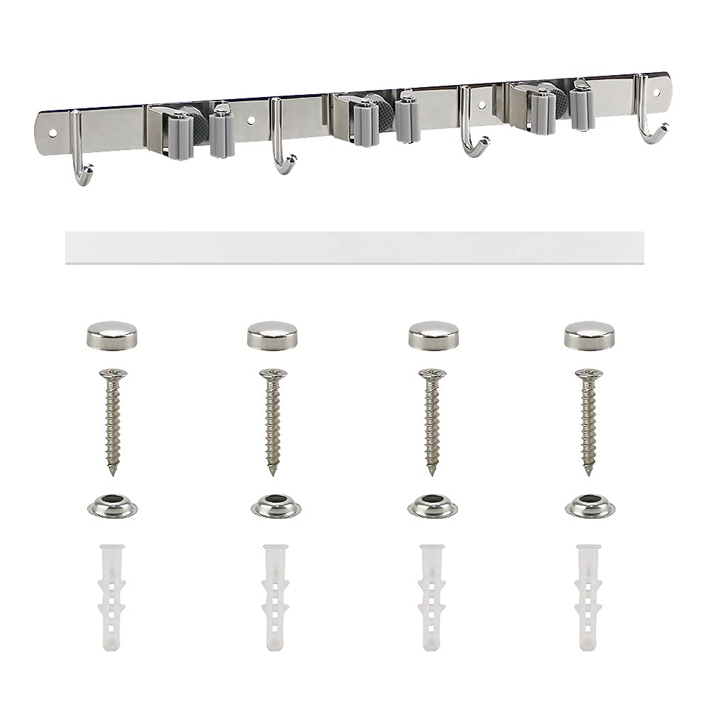 Berry Ave Supporto per scopa da parete e organizer per attrezzi da giardino, per armadio, cucina, gancio più 6 ganci (BEIGE, confezione da 1