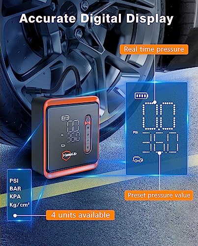 Image of Tire Inflator Portable Air Compressor - KEEPUP 150 PSI Cordless Air Pump with Rechargeable Battery for Car Tires Ebike Motorcycles Bicycles Balls with Tire Gauge Pressure, Dual-Use Type
