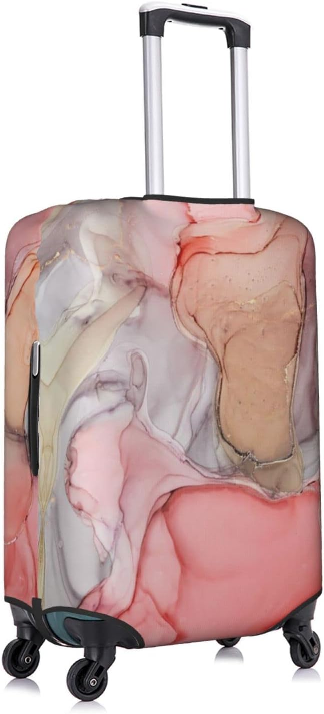 review Spandex Travel Luggage Cover, Luxury Natural Abstract Fluid Painting Pink Gold Anti-Scratch Suitcase Protector Bag Fits 18-21 Inch Luggage,Dust-Proof And Waterproof Luggage Sleeve For Kid And Adult Large
