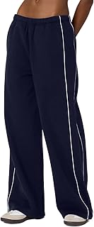 Women's Fleece Lined Wide Leg Sweatpants Winter Thermal Warm Baggy Straight Leg Sweat Pants with Pockets