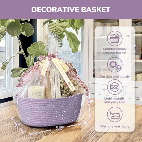 Image of CHICVITA Gift Basket Empty with Bags & Ribbon for Baby Shower, Purple
