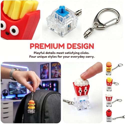 Image of Keyboard Fidget Toy, Four Key Mechanical Style Keychain with Snake Chain, Stress Relief Gadget for Office Workers and Students, Portable Anxiety Relief Tool for Commuting and Gaming