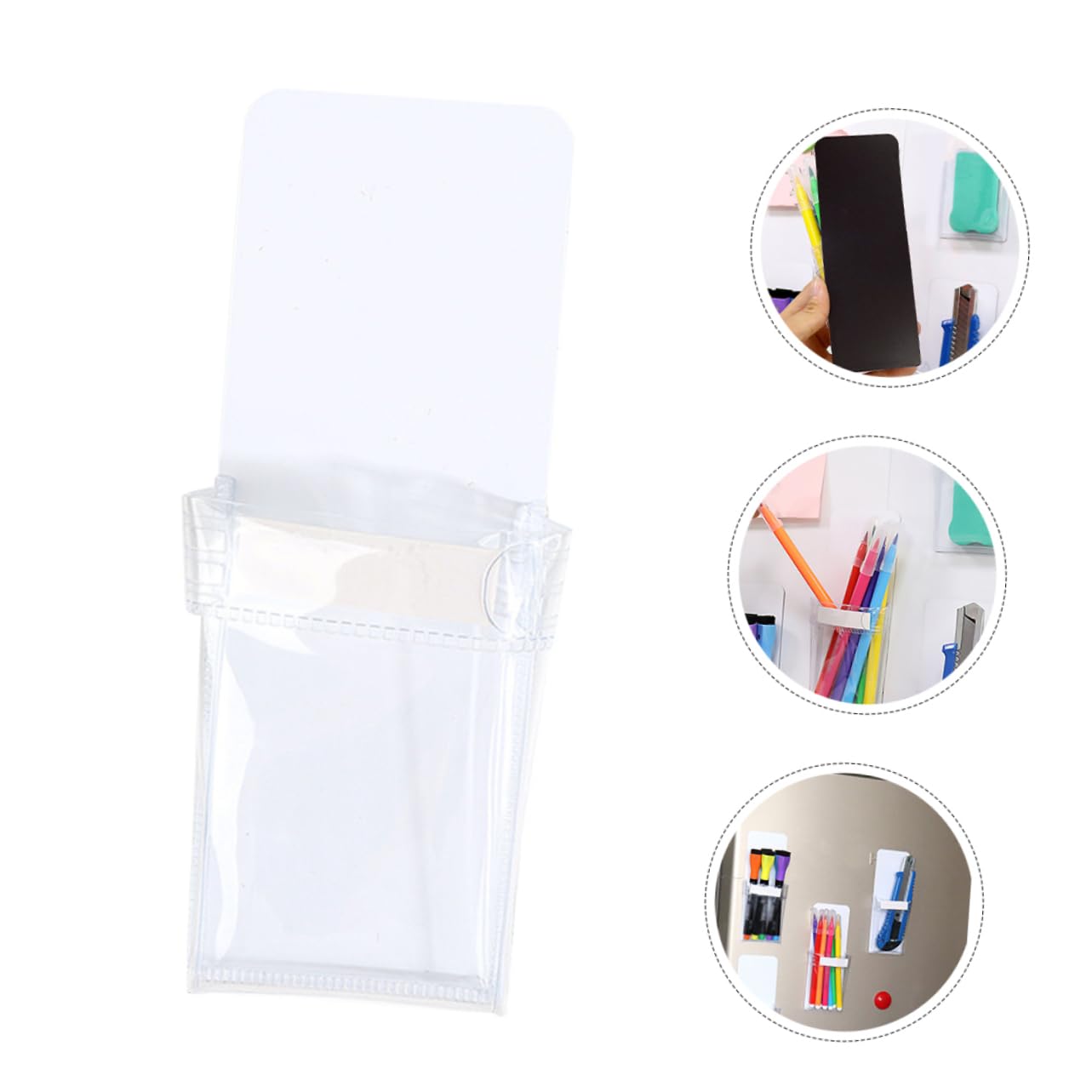 VILLCASE 5 Set Portapenne Magnetico Trasparente Portapenne Scrivania Spillo Porta Di Penna Multifunzionale Magnetici Per Ufficio o Da Lavagna Pvc 4 Pezzi * 5