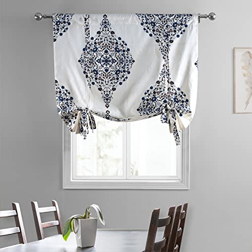 Image of HPD Half Price Drapes Room Darkening Tie Up Curtains 46 X 63 Inch Kerala Printed Cotton Window Roll Up Balloon Curtain for Living Room, Kitchen PRTW-TUD41-63 (1 Panel), Kerala Blue