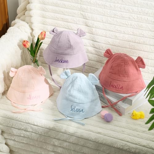 GLOPGEAR Personalized Baby Fisherman Hat- Custom Embroidered Name Cotton Sun Hat with Ear & Chin Straps, Soft Summer Hat for Toddlers (Rose Pink) - 5