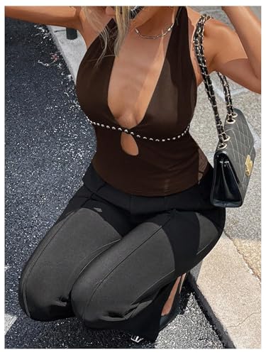 Image of Verdusa Women's Rave Halter Top Going Out Festival Crop Top Concert Outfits | Going Out Outfits for Women, Y2K Halter Top, Sexy, Rave Outfits, Festival Outfits for Women