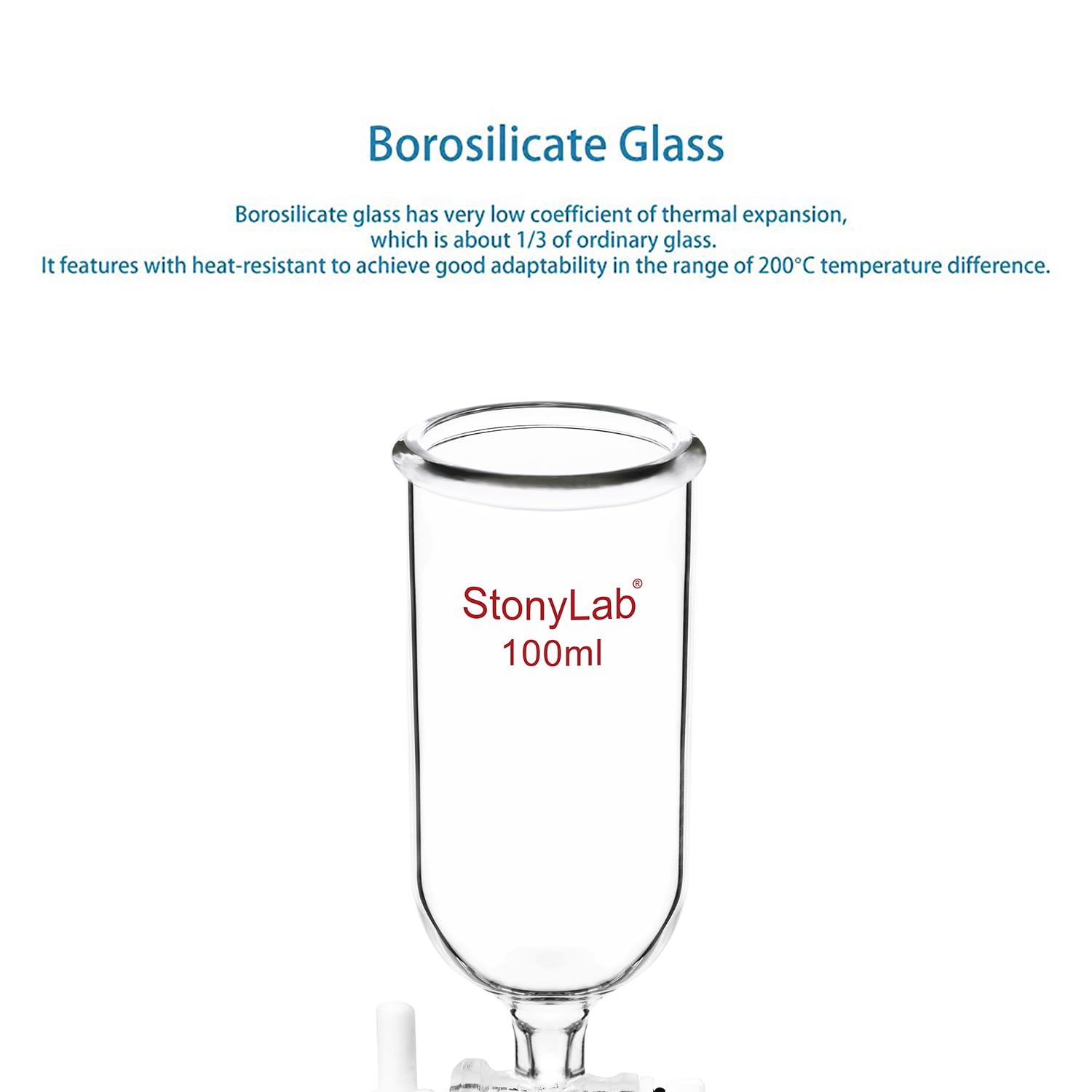 stonylab Entonno a Sifone, in Vetro Borosilicato con Rubinetto in PTFE per Uso in Laboratorio e Domestico, 100 ml