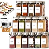 FINESSY Empty Glass Spice Jars with Labels Seasoning Container Organizer Metal Lids (Modern Farmhouse Spice Labels, 23-Pack Spice Jars)