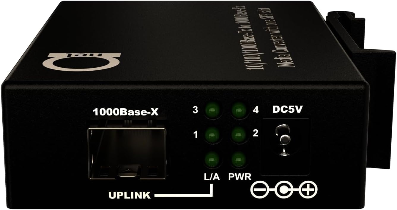 Open SFP Slot DIN Rail Gigabit Ethernet Switch, 4X 10/100/1000Base-TX + 1x 1000Base-FX,UL Power Supply, Direct DC/USB Power Options, Wide Temp, Industrial Mount, 26mm Slim