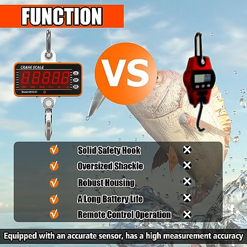 Image of YATOINTO 1000kg /2000lb Digital Crane Scale Heavy-Duty Industrial Hanging Scale with Remote Control Smart Type LED Display CE Certified Electronic Weighing Crane Scale (Orange)
