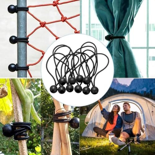 Luxiremi 20 Stück Bungee-Schnüre mit Kugeln, 15cm Latex Bungee-Krawatten Heavy Duty Tarpaulin Ball Bungee für Tarpaulin, Camping Tarp und Haushaltsgegenstände (Schwarz)