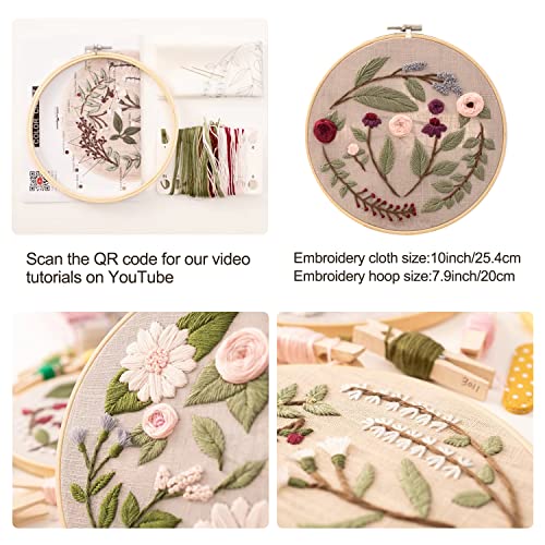 Embtieares Embroidery Kit For Beginners, Complete Set With 11.8"X11.8" Embroidery Fabric, Bamboo Hoops, Color Threads, Needles & Accessories, Diy Craft Set With Video Instructions For Adults #TOP3