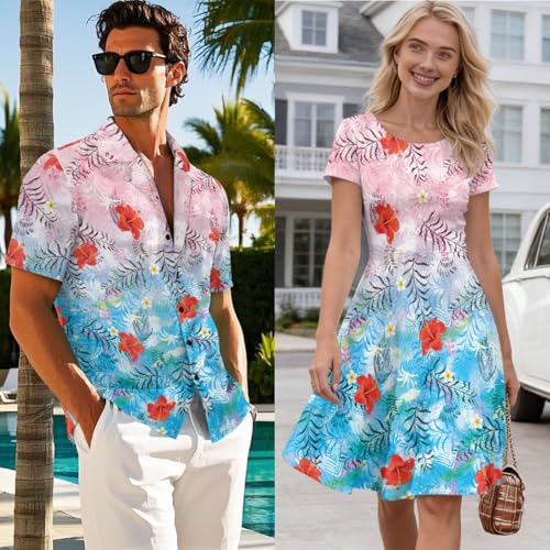 Image of AFPANQZ Couple Matching Outfit Casual Men's Button Down Shirt or Short Sleeve Summer Sundresses Dresses for Women 2026