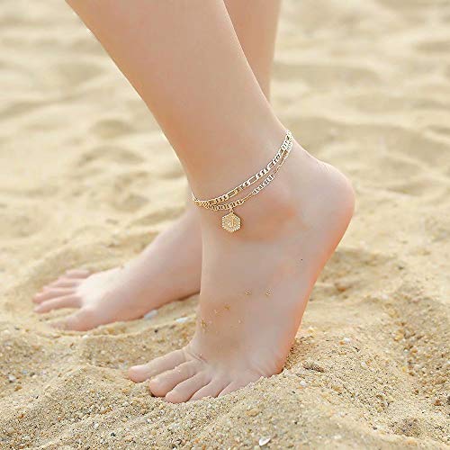 Memorjew Ankle Bracelets For Women Initial Anklet, 14K Gold Plated Layered Anklet Letter A Initial Anklets For Womens Summer Foot Jewelry Gifts For Women Teen Girls #TOP2