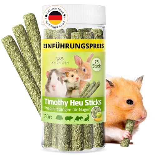 AVIDA ZEN Timothy Heu Sticks, 25 Knabberstangen Kaninchen, Leckerlis für Nager wie Kaninchen Meerschweinchen Hamster Hasen Chinchillas, Beschäftigung und Spielzeug aus natürlichem Heu