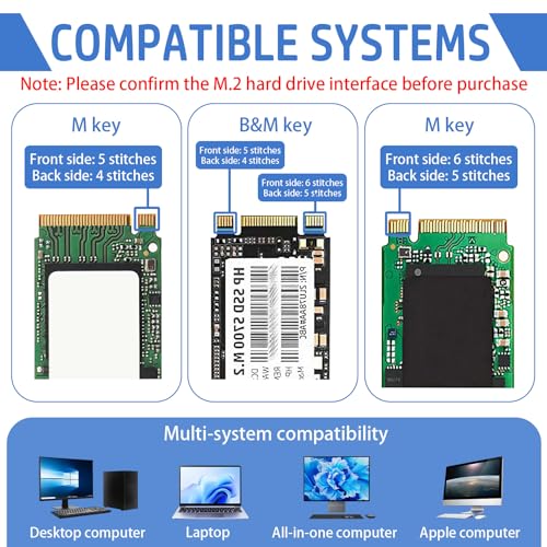 Carcasa SSD M.2 NVMe USB C 3.2 Gen 2 10Gbps, Caja Externa para Disco Duro PCIe m.2 y M+B Key 2230 2242 2260 2280 hasta 4TB, Adaptador M.2 a USB con UASP Trim, No Compatible con SATA - imagen 5