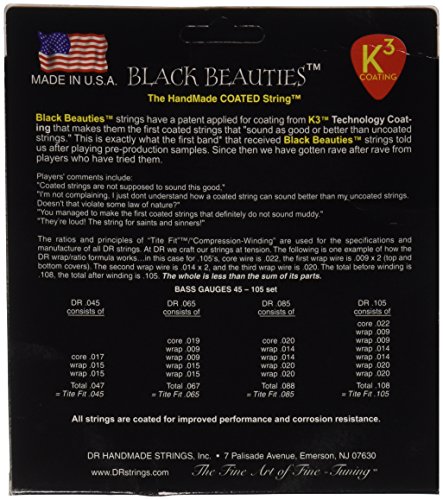 DR Strings BEAUTIES 40-100 Jeu de Cordes pour Guitare Basse Noir - Les Beatles, Paul McCartney, John Lennon, RIngo Starr, George Harrison DR Strings BEAUTIES 40-100 Jeu de Cordes pour Guitare Basse Noir – Image 3