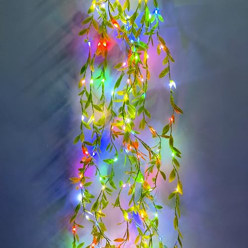 Image of URM Artificial Vine Leaf Curtain LED String Copper Light, 200 LEDs, 8 Modes, Remote Control, Adjustable Brightness, AC Plug, 3x2m- for Bedroom, Garden & Birthday Decor (Multicolor, 3x2 Meter)