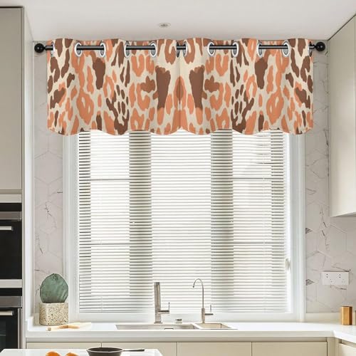 Cortinas orientales chinas tipo cenefa de leopardo naranja, juego de 2 paneles abstractos 2