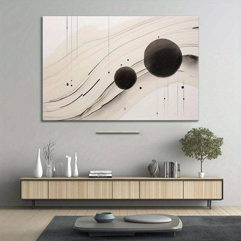 Cuadro abstracto moderno para cubrir paredes vacias con lineas horizontales de tinta negra