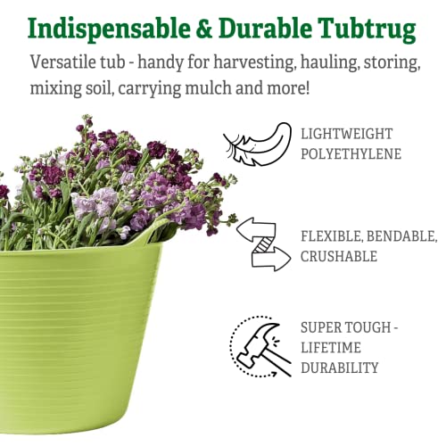 Gardeners Supply Company Large Garden Tubtrugs | Multi Use Outdoor Garden Harvest Basket Storage, & Bucket | Ideal For Yard Gardening, Carrying And Crops Harvesting | 11 Gallon Capacity - Green #TOP4