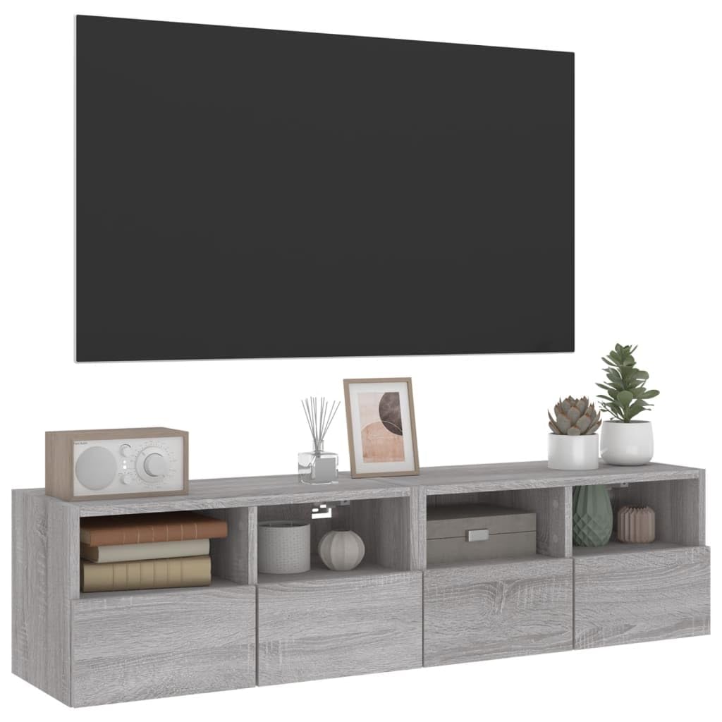 Mobile da parete per TV, in legno, grigio, 60 x 30 x 30 cm | 2 ripiani, 2 vani per porte, montaggio a parete, spazio per libri e DVD