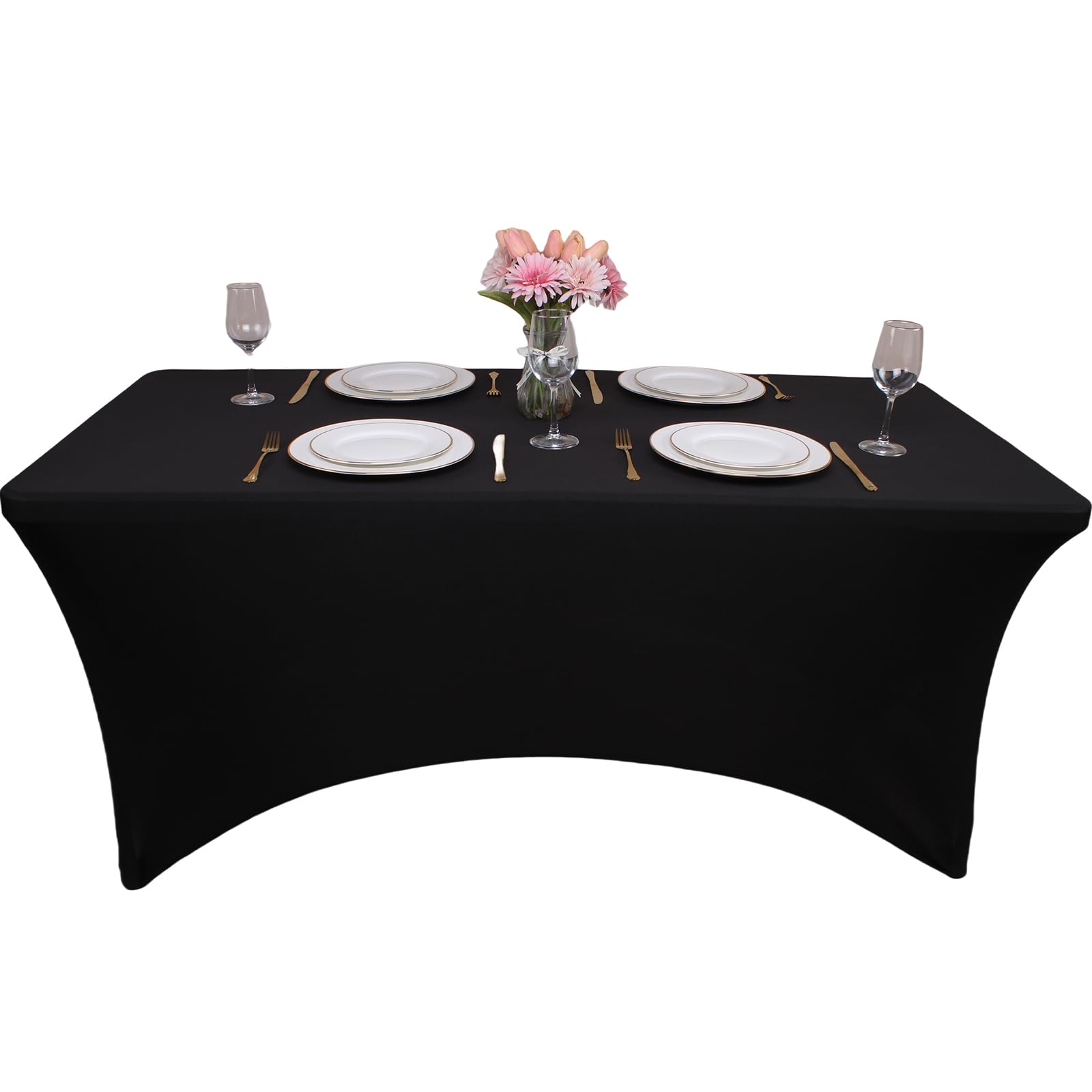 Kesfey 6FT Black Spandex Tablecloth Tight, Fitted and Wrinkle Resistant Stretch Rectangular Patio Table Cover for Event, Wedding, Banquet & Parties (72Lx30Wx30H Inch)