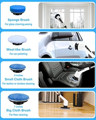 Leebein Electric Spin Scrubber, Cordless Cleaning Brush with 8 Replaceable Brush Heads, Tub and Floor Tile Power Scrubber Dual Speed with Adjustable & Detachable Handle for Bathroom Cleaning - 5