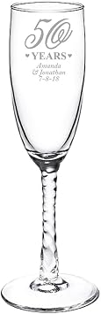 Personalized Color Printed Twisted Stem Champagne Flute - 50th Anniversary - Silver - 12 pack